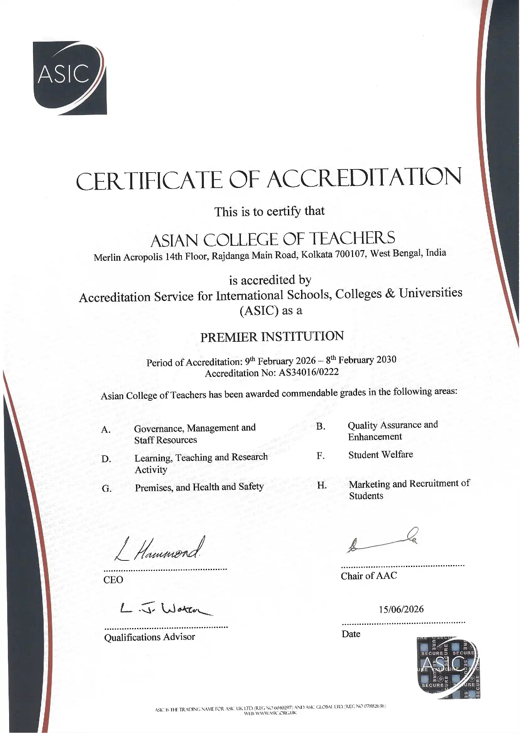 ACT accredited by ASIC