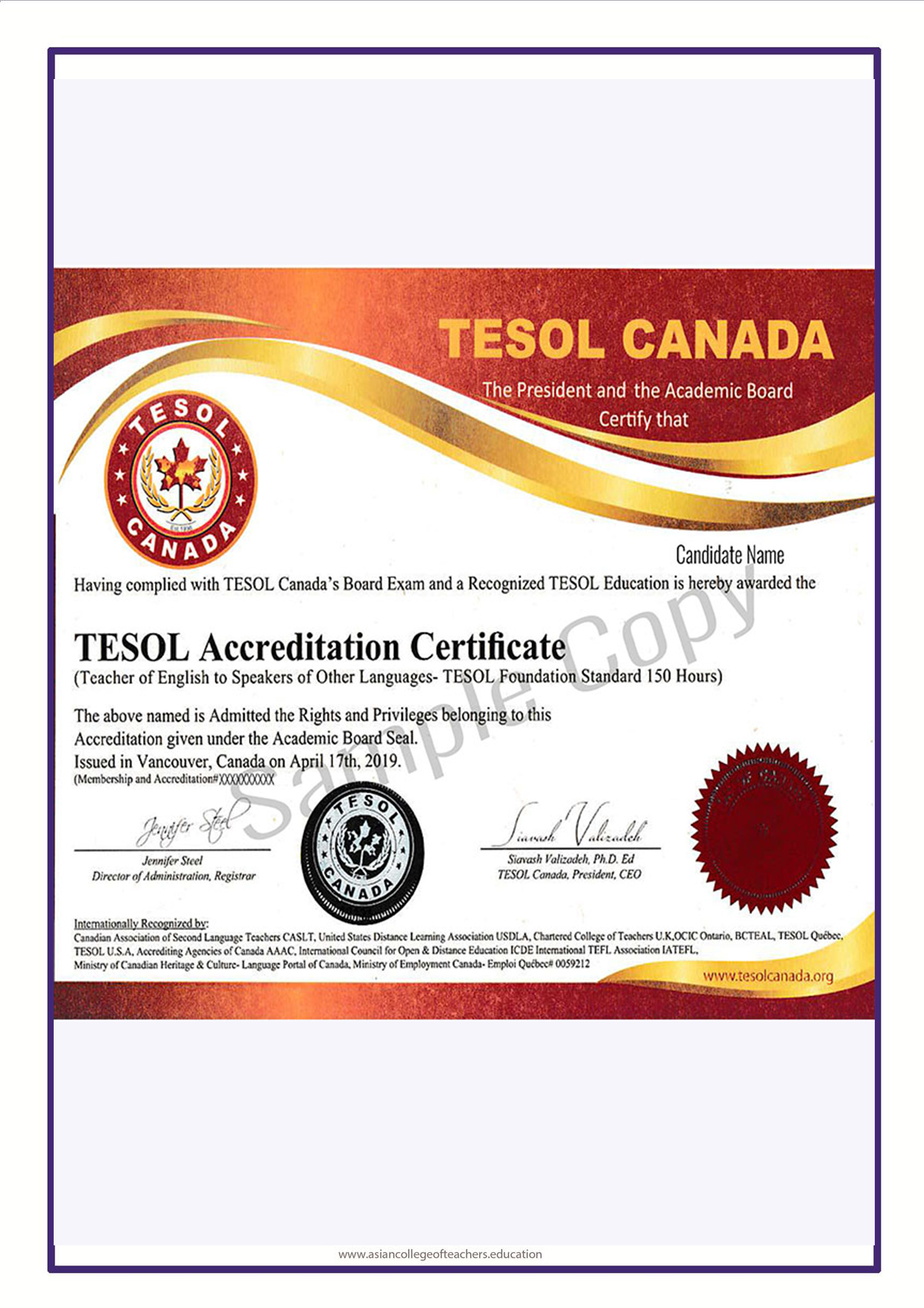 TESOL Canada Accreditation – Asian College of Teachers (ACT)