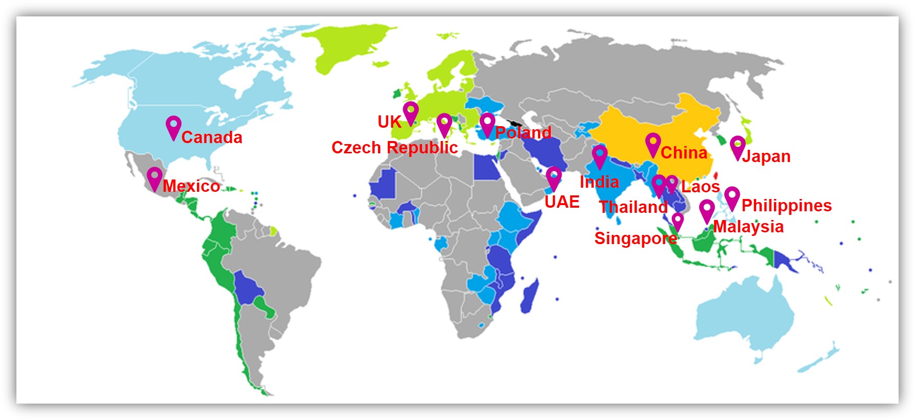 Placement around the world