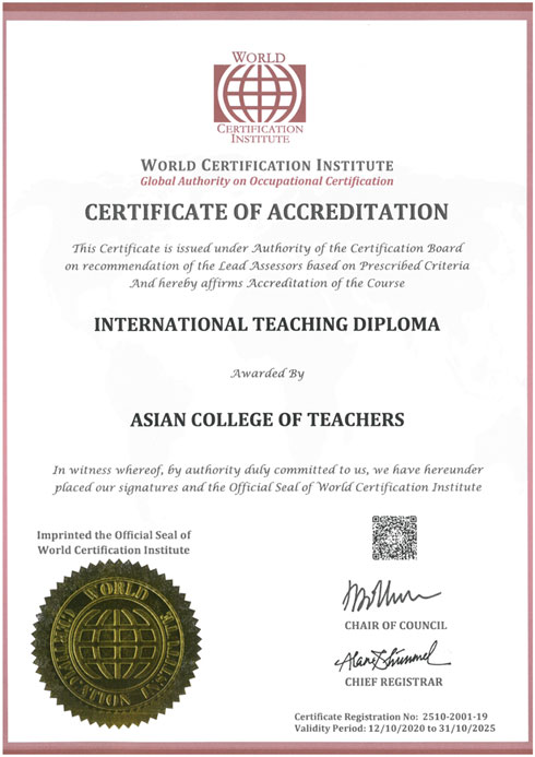 WCI Accreditation – Asian College of Teachers (ACT)